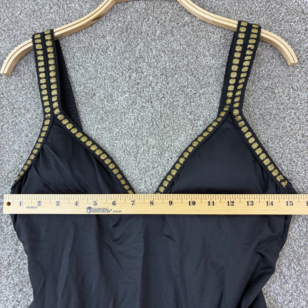 Gibson Latimer One Piece Swimsuit Size L Black Gold Trim Resortwear Vacation - Picture 4 of 8